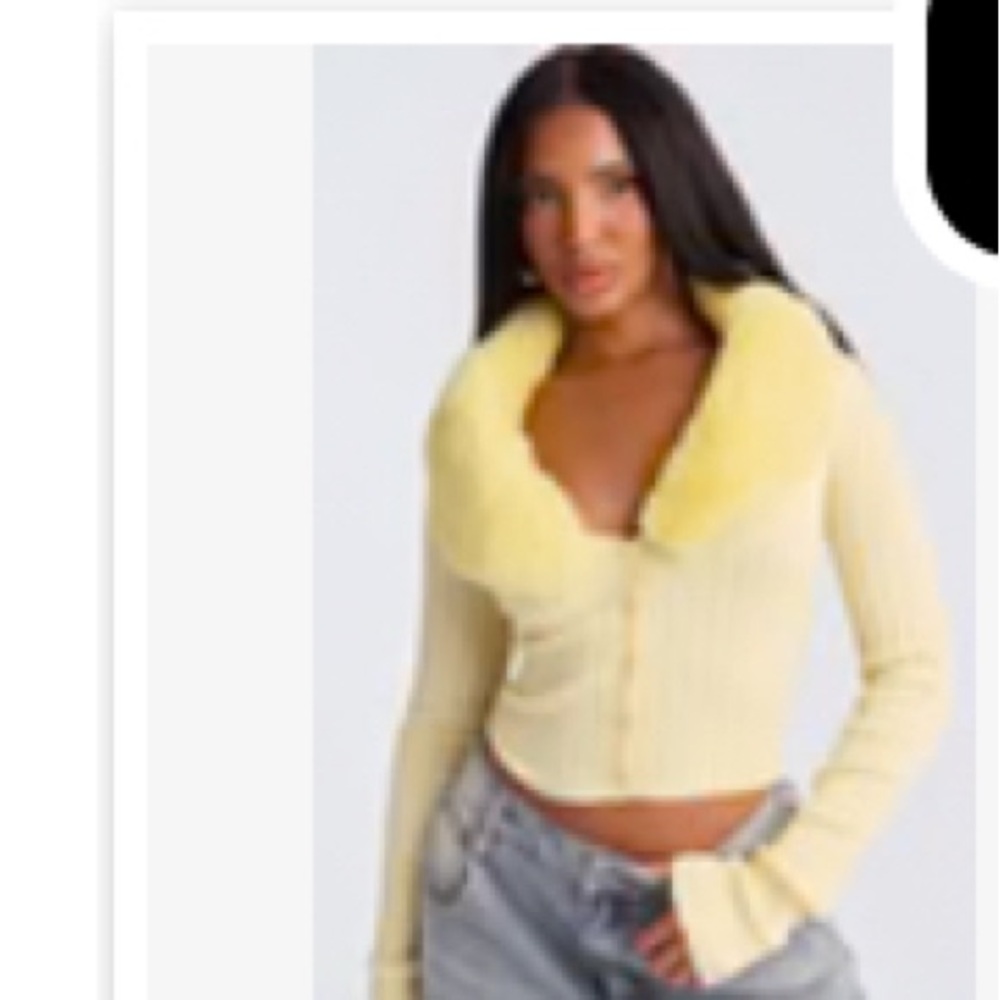Fashion Nova Yellow Fuzzy Collar Top